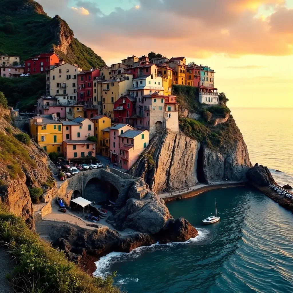 Sunset Over Manarola: Colorful Cliffs and Sea