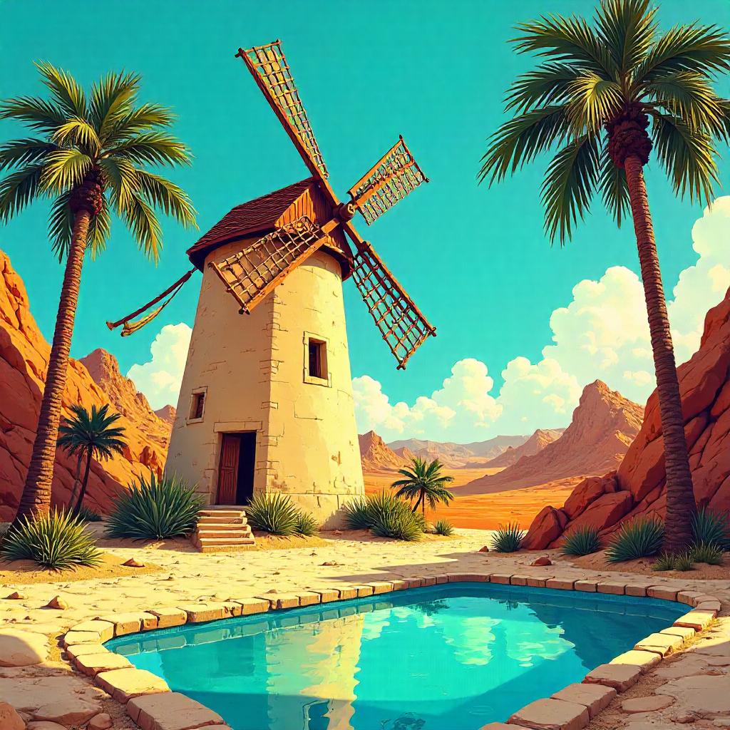 Oasis Windmill: Comic Splash in the Desert