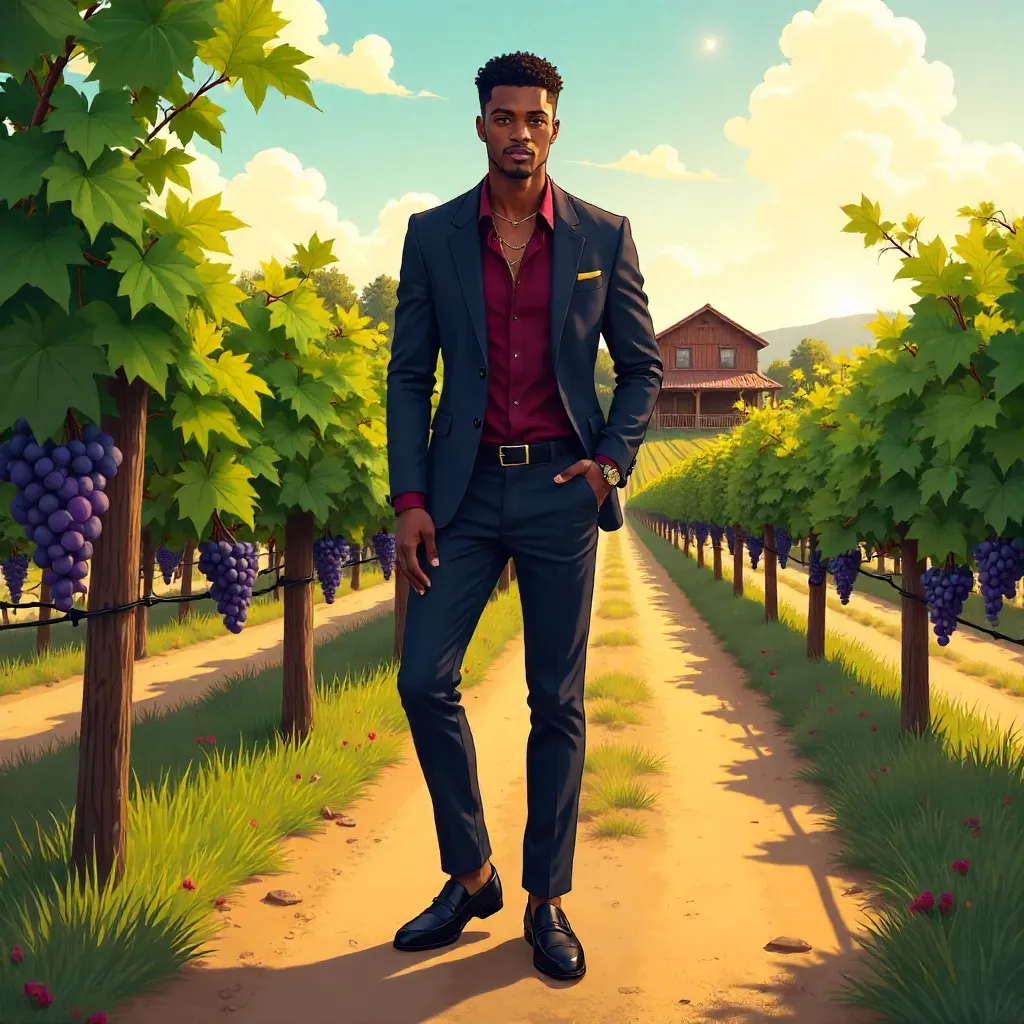 Stylish Black Man in a Vineyard - Anime Style