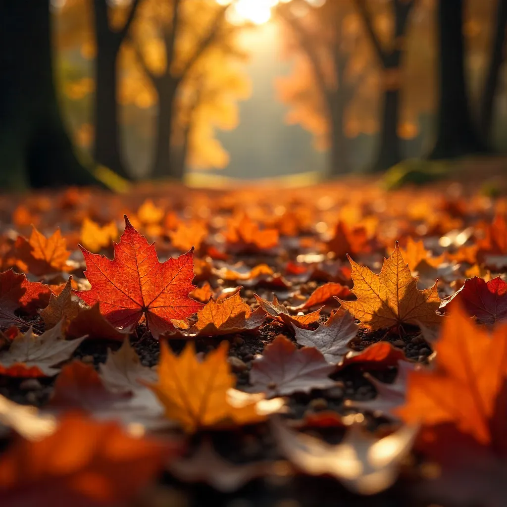 Vibrant Autumn Leaves on a Sunlit Ground
