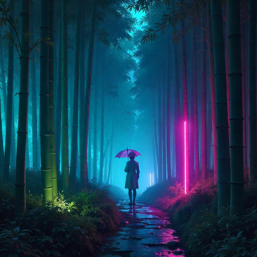Neon Fog in a Bamboo Cyberpunk Grove
