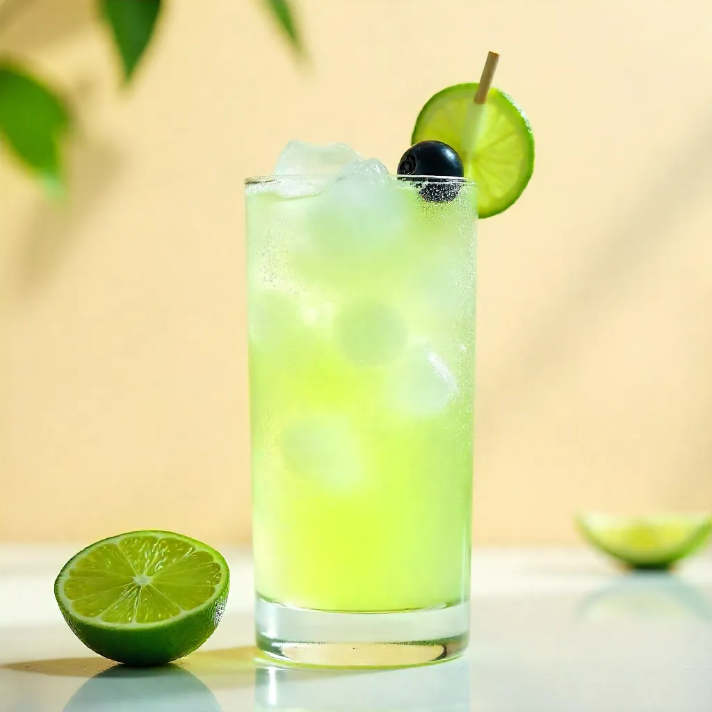 Sunny Lime Cocktail with Blueberry-Cucumber Garnish