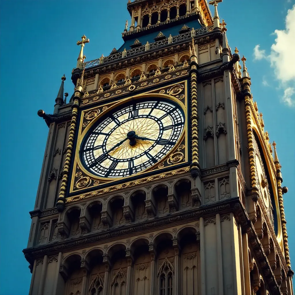 Close-Up of Big Ben Clock Tower under Clear London Skies