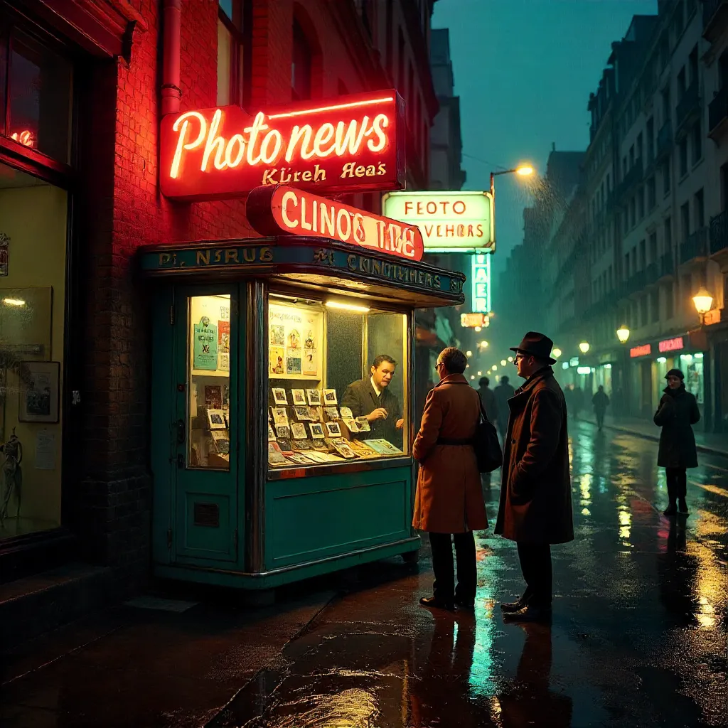 Neon Night at the Vintage Photonews Kiosk