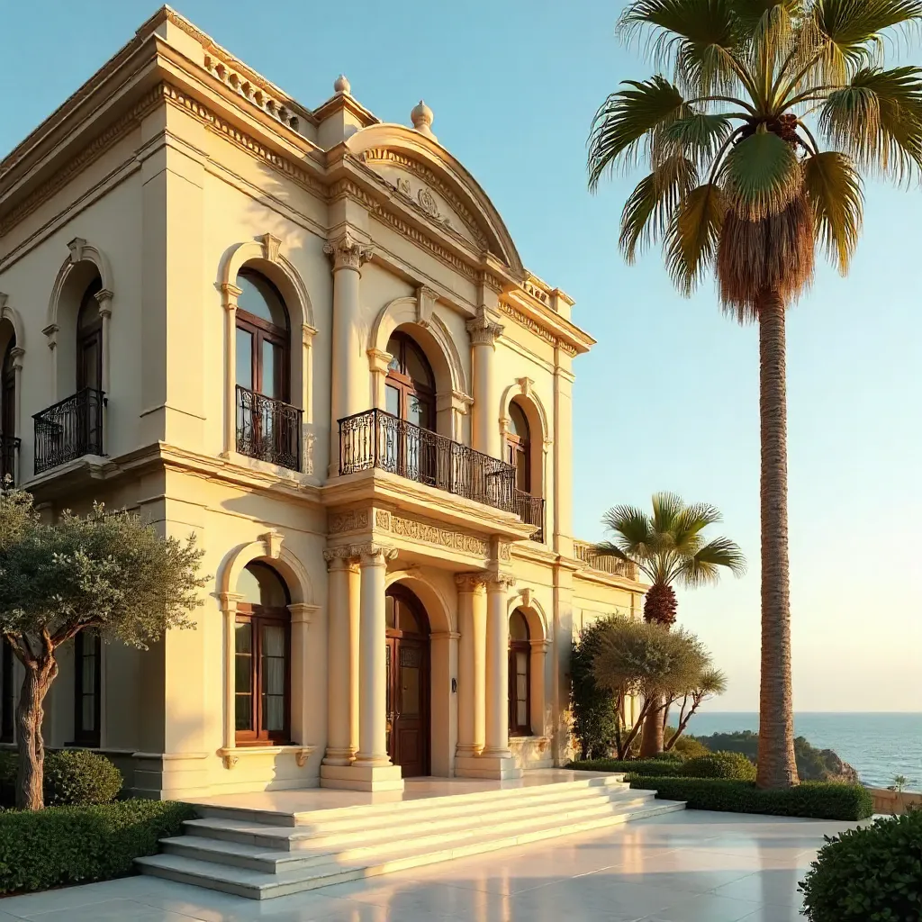 Elegant Palm-Tree Facade Under a Clear Sky