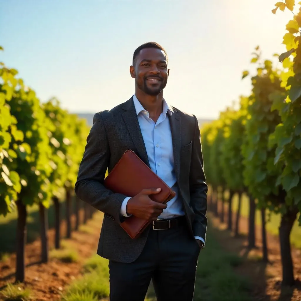 Photorealistic Professional Black Man in a Vineyard