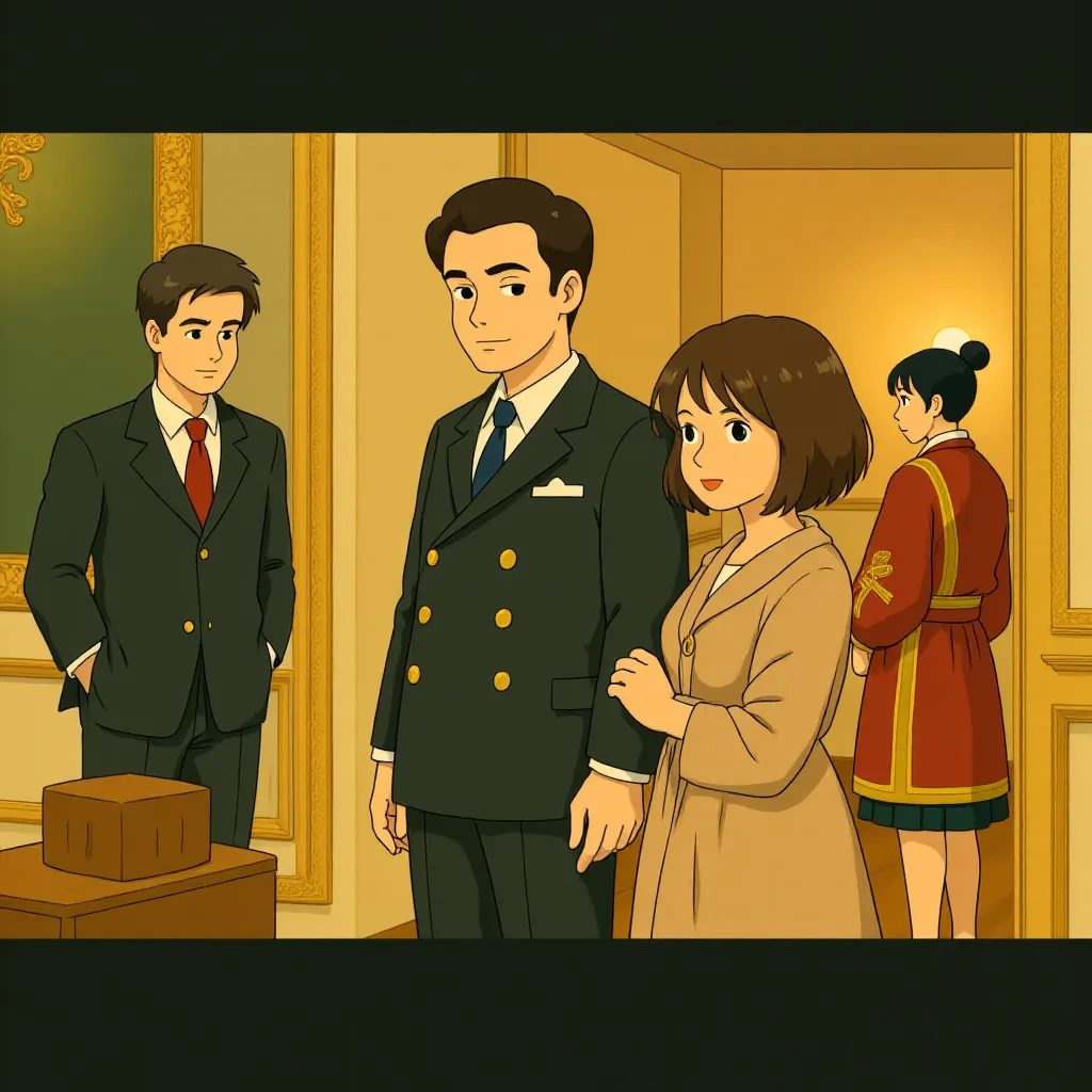 Colin Firth, Helena Bonham Carter, and Geoffrey Rush in The King's Speech (2010) - Anime style