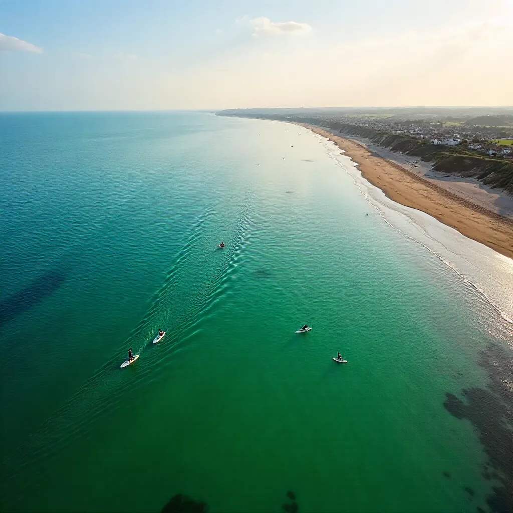 Drone View: Paddleboarders on Emerald Calm near Exmouth