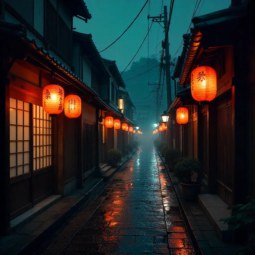 Ethereal Lantern Glow in Kyoto's Historic District