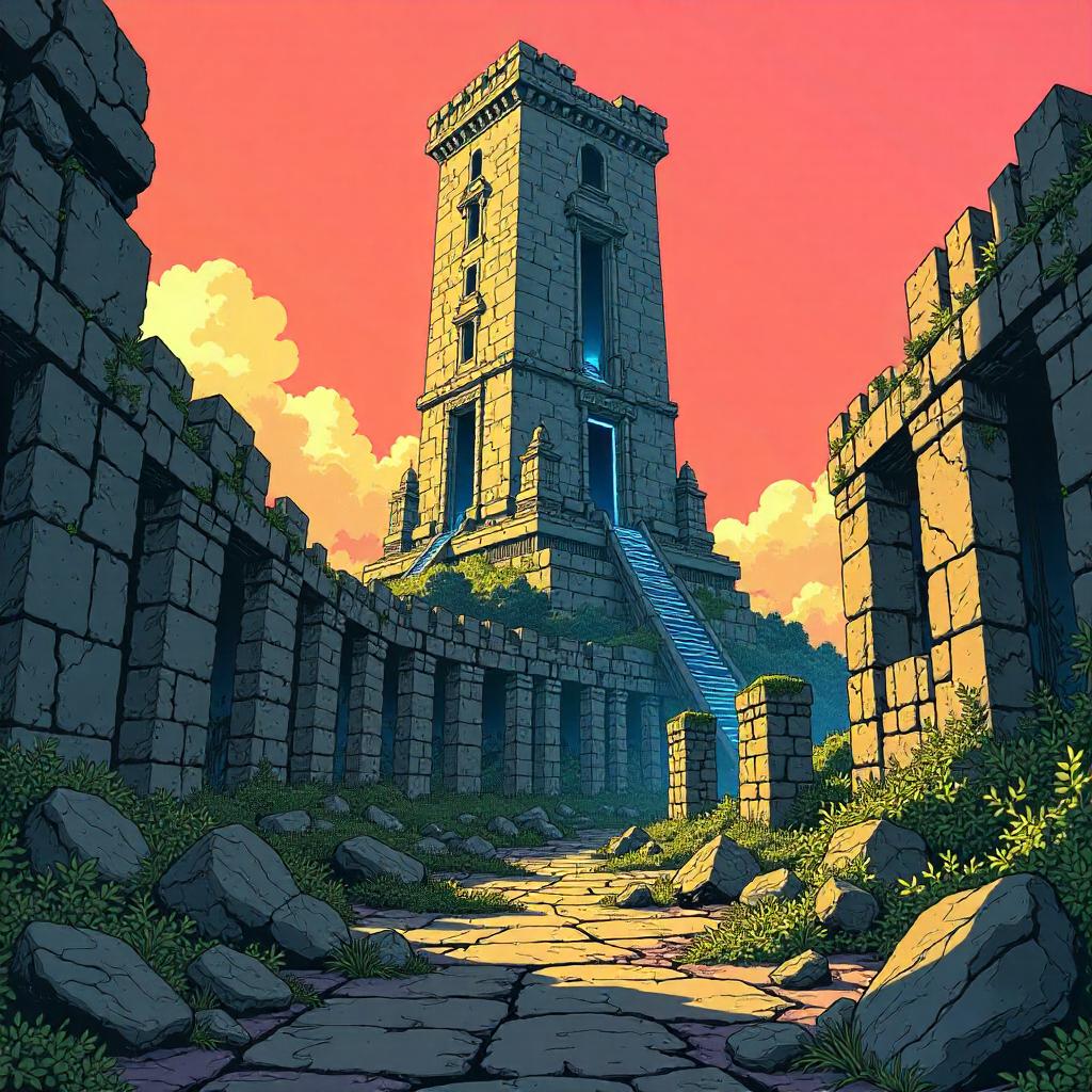 Tower Rising in Temple Ruins