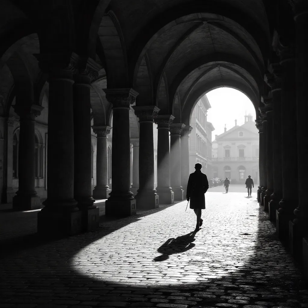 Shadow silhouette on ancient columns in Nancy