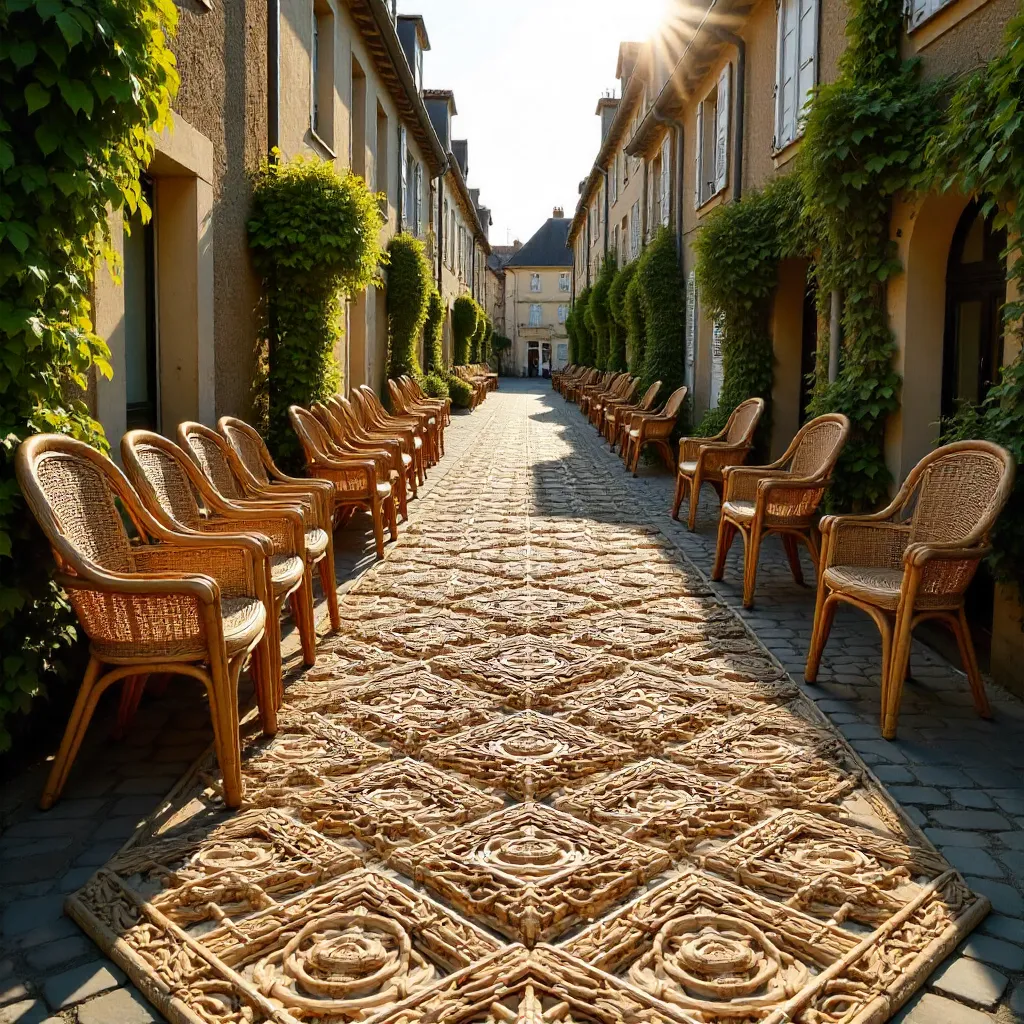 Geometric Stacked Wicker Chairs in Rennes