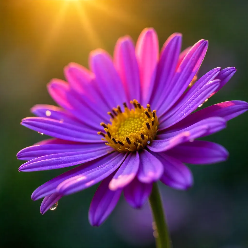 Sunlit Purple Aster Close-Up Bloom