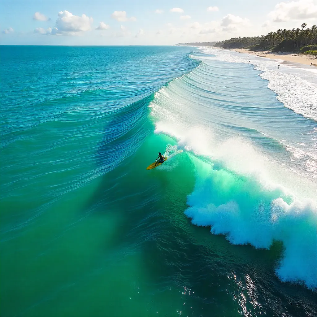 Aerial Surfer Riding a Turquoise Brazilian Wave