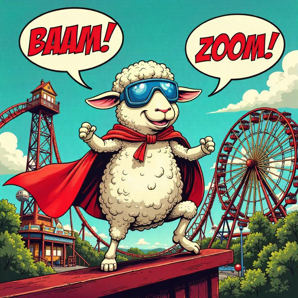 Sheep Superhero at the Amusement Park