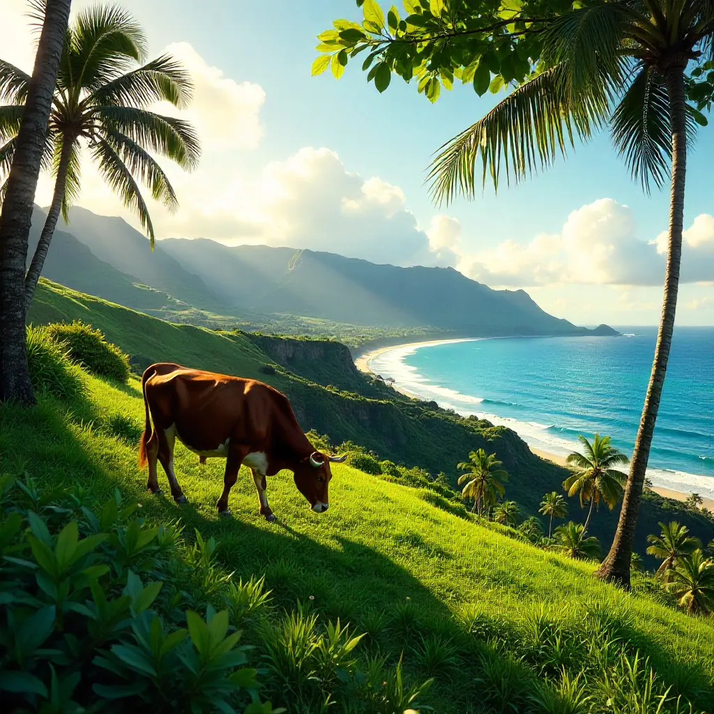 Lone Cow Grazing on Haleiwa Green Hillside