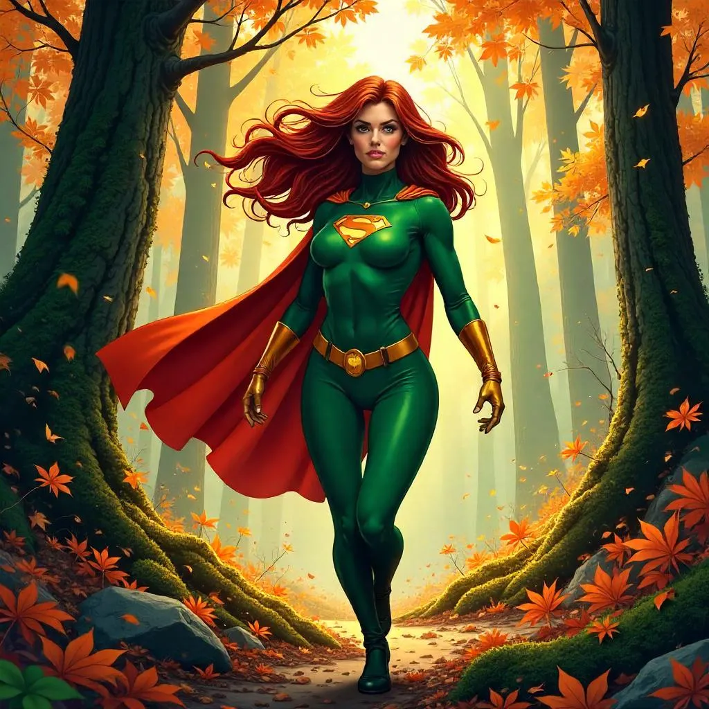 Autumn Forest Hero: Comic Beauty in Ink