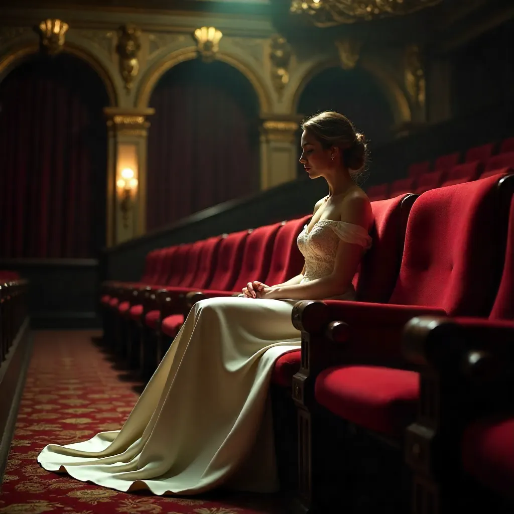 Spotlight in the Theater: Elegant White Gown