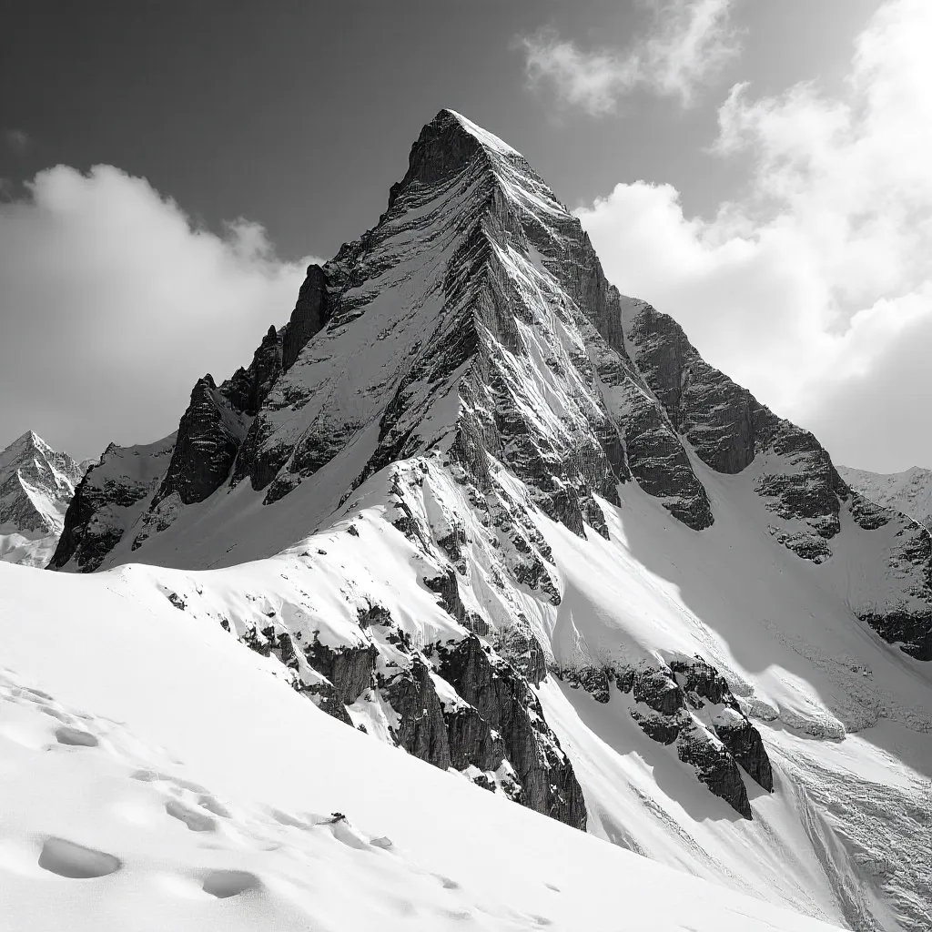 Stark Monochrome Peak: High-Contrast Snow