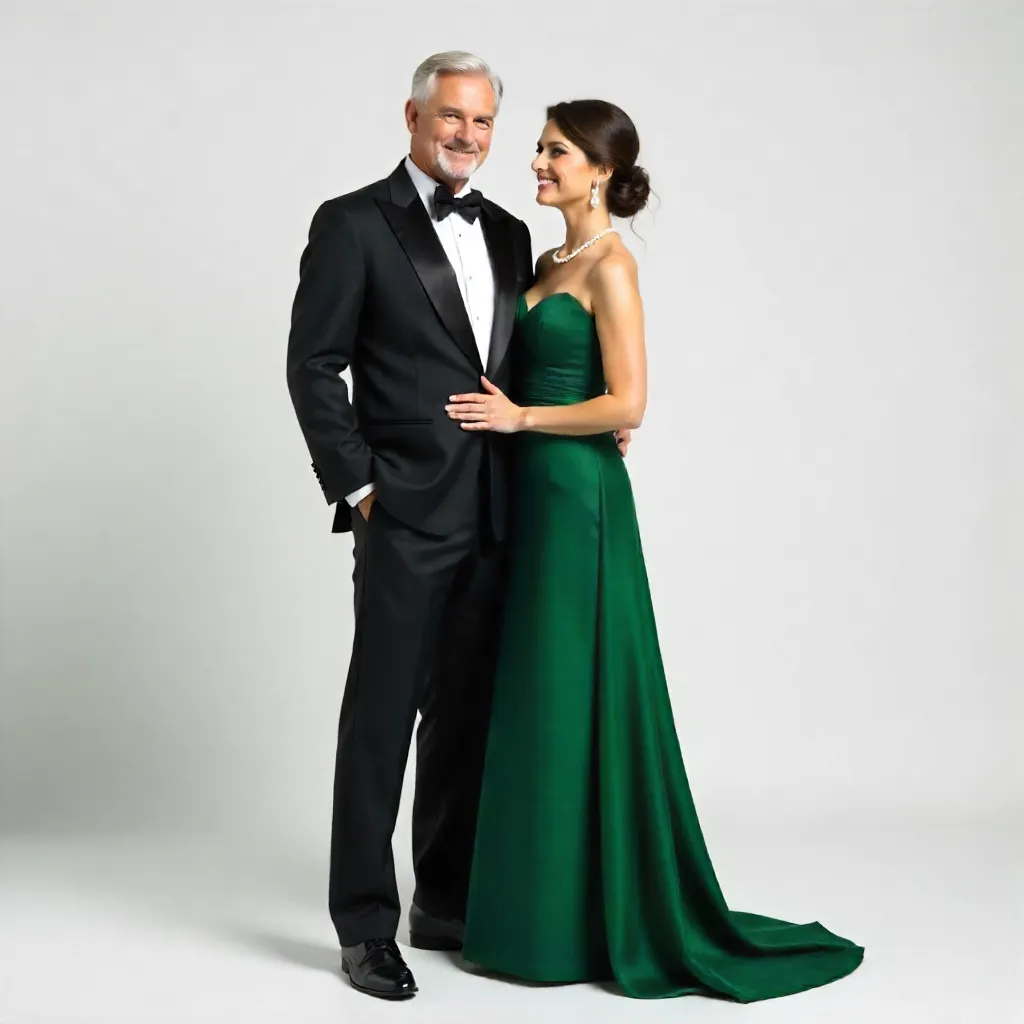 Elegant Senior Couple in Formal Attire on White Background