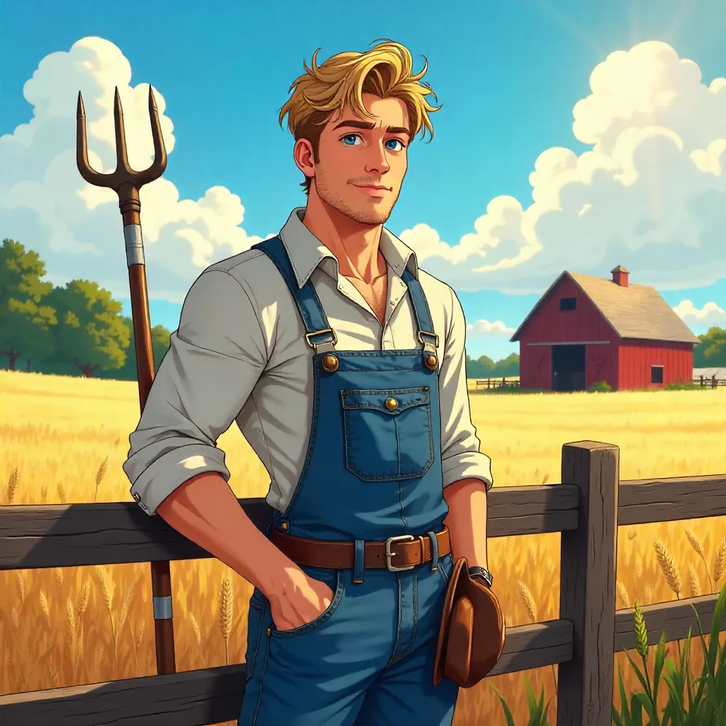 Handsome White Man on a Sunny Anime Farm