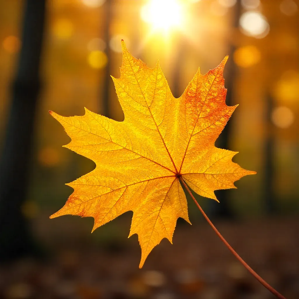 Golden Yellow Maple Leaves in Autumn Light