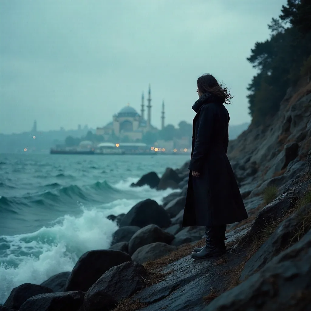 Solitary Figure on Moody Istanbul Coastline