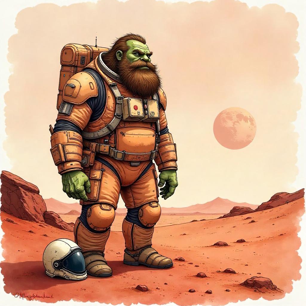 Ogre in Watercolor on the Martian Plain