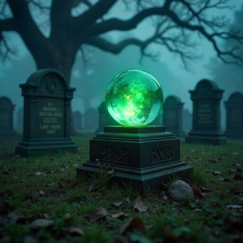 Photorealistic Magic Orb in a Moonlit Graveyard