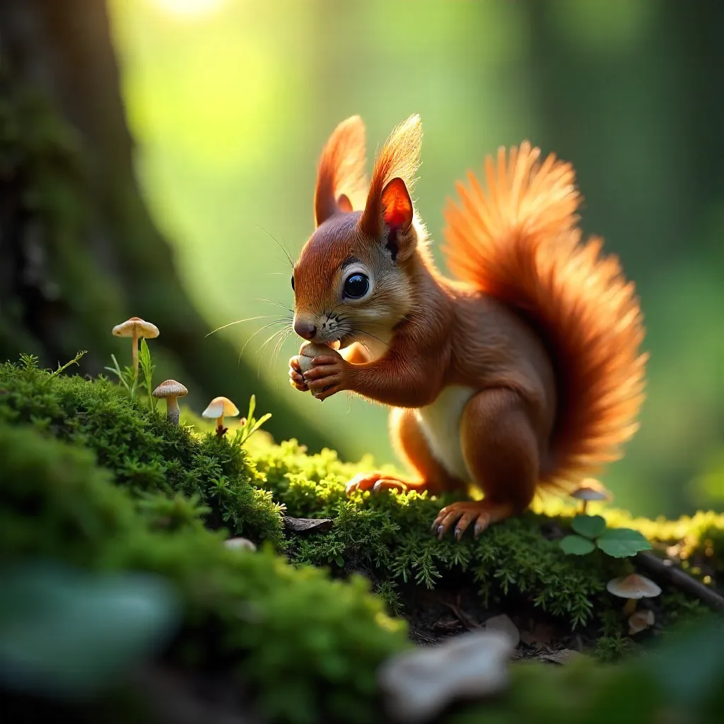 Curious Red Squirrel in a Mossy Forest Light