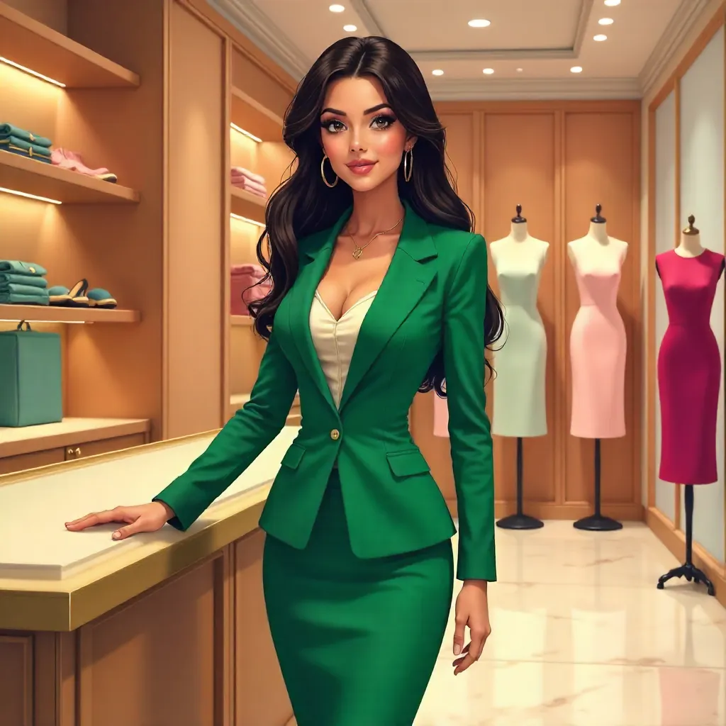 Elegant Latina in Anime Boutique: Chic Fashion Scene