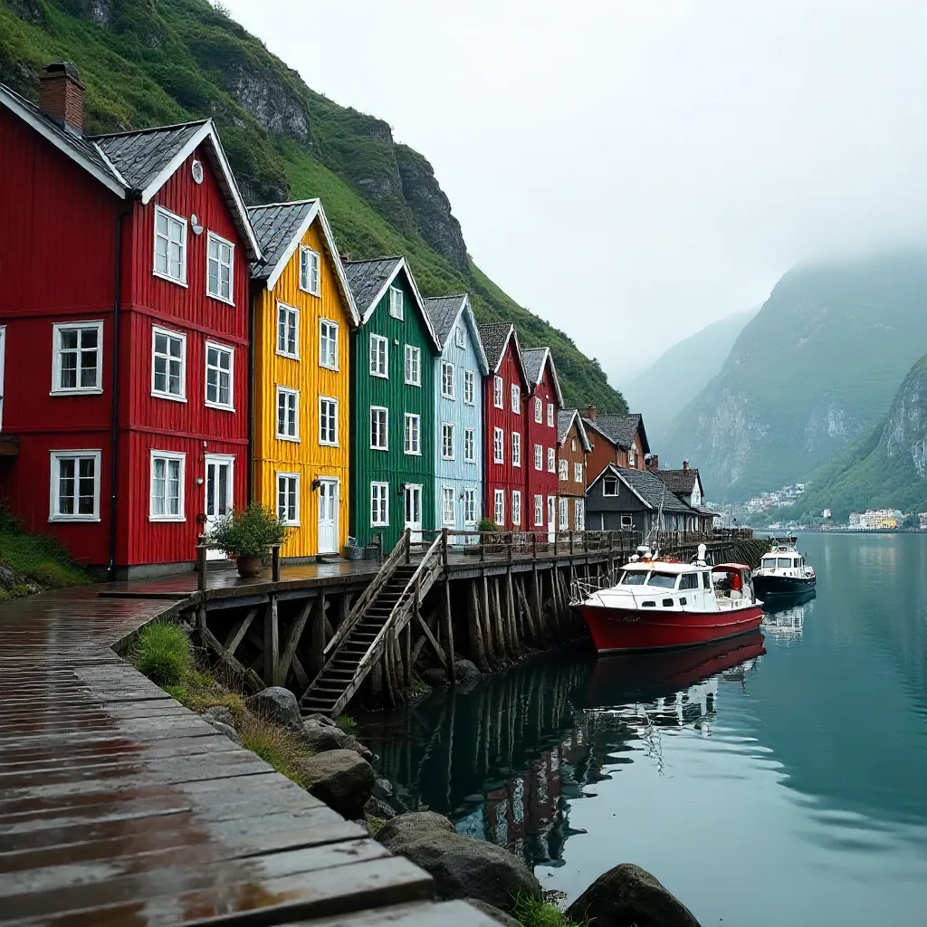 Colorful hillside houses in Bergen by the water