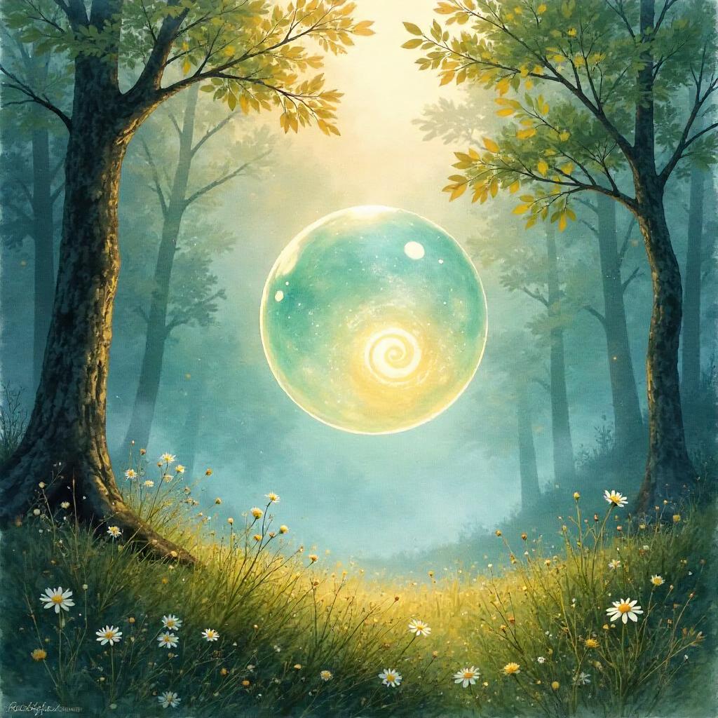 Spirit Orb in Morning Mist: Watercolor Glow