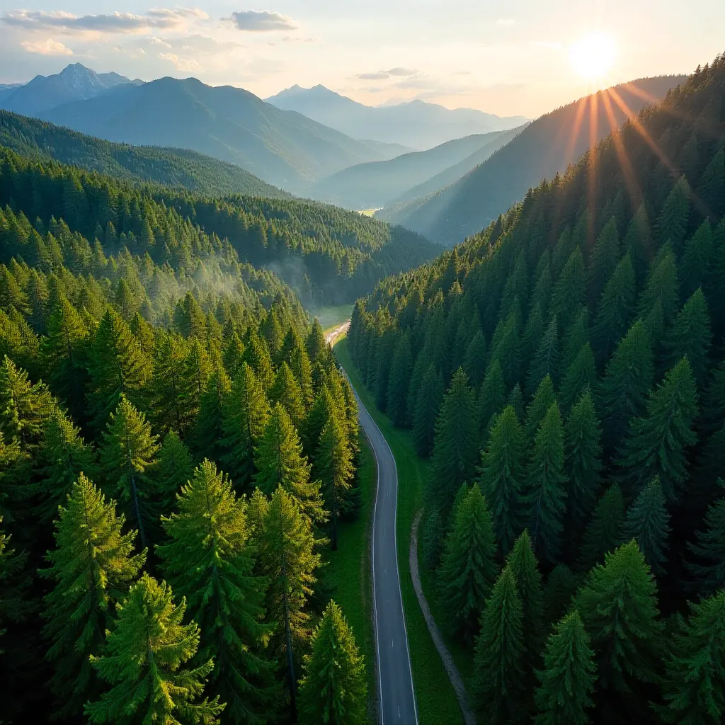 Aerial Dawn over Semmering Forest, Austria