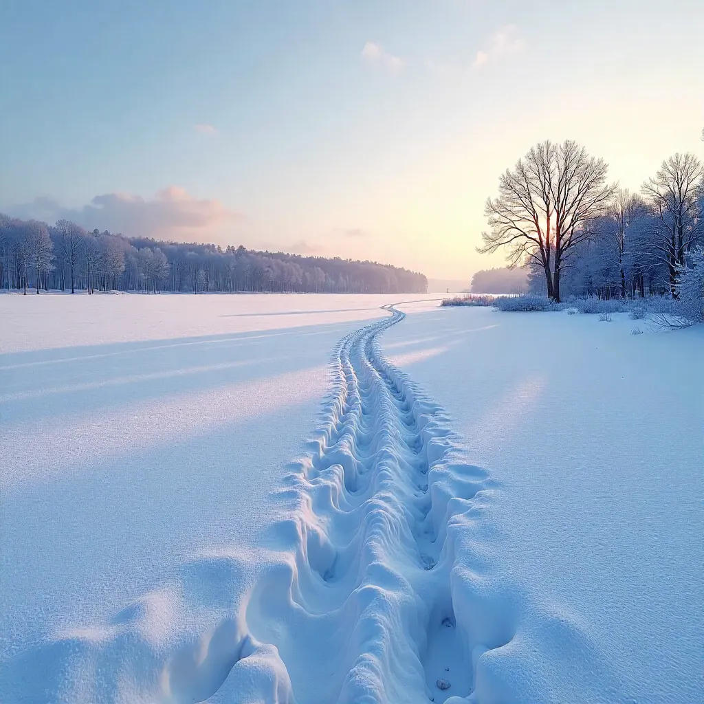 Serene Winter Landscape Revealing Fresh Snow Patterns