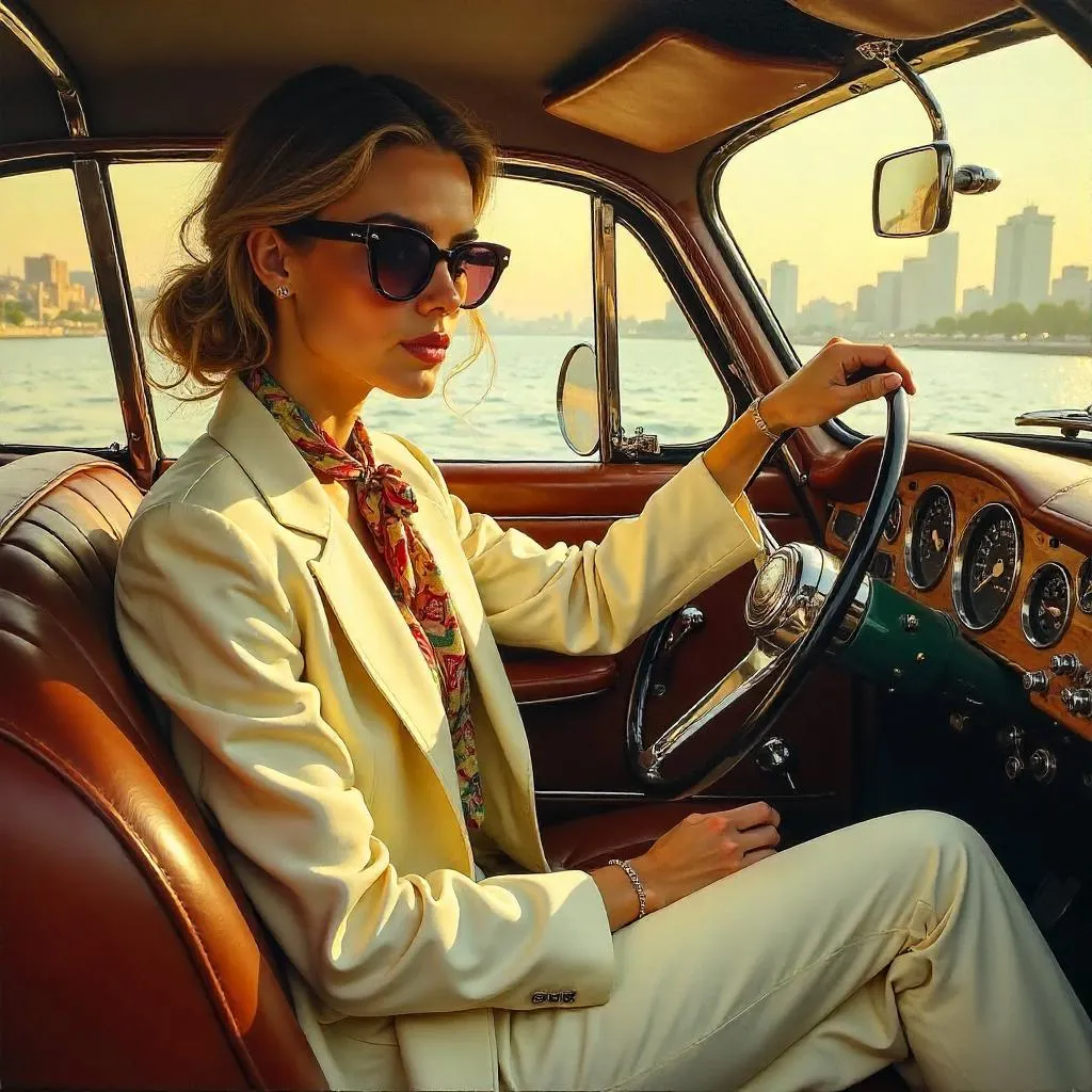 Starlit Ride: An Oil Portrait in a Car