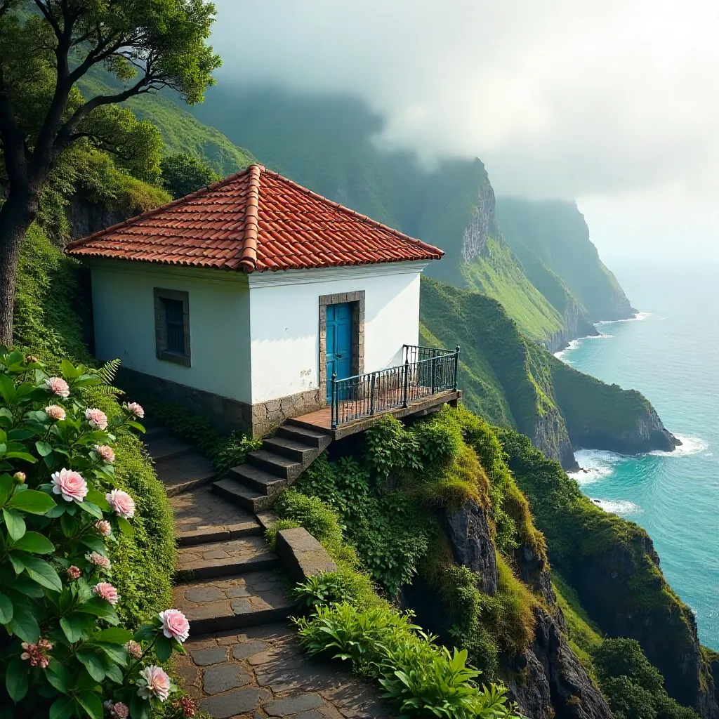 Mist-Kissed Madeira House on a Laurel Slope