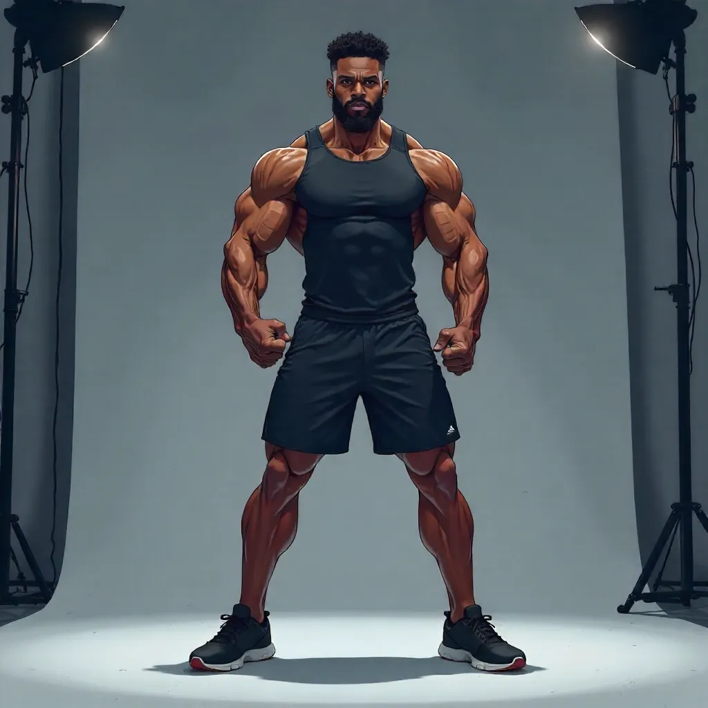 Athletic Black Man in an Anime Studio Pose