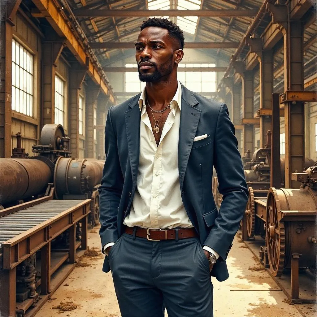 Watercolor Portrait: Stylish Black Man in a Factory