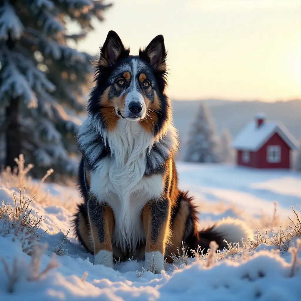 Elegant Australian Shepherd in a Frosty Swedish Winter Scene