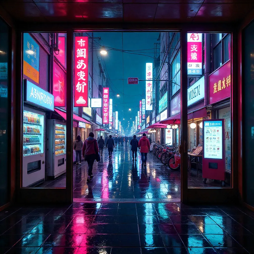 Kaleidoscopic Tokyo Street Through Glass Portal