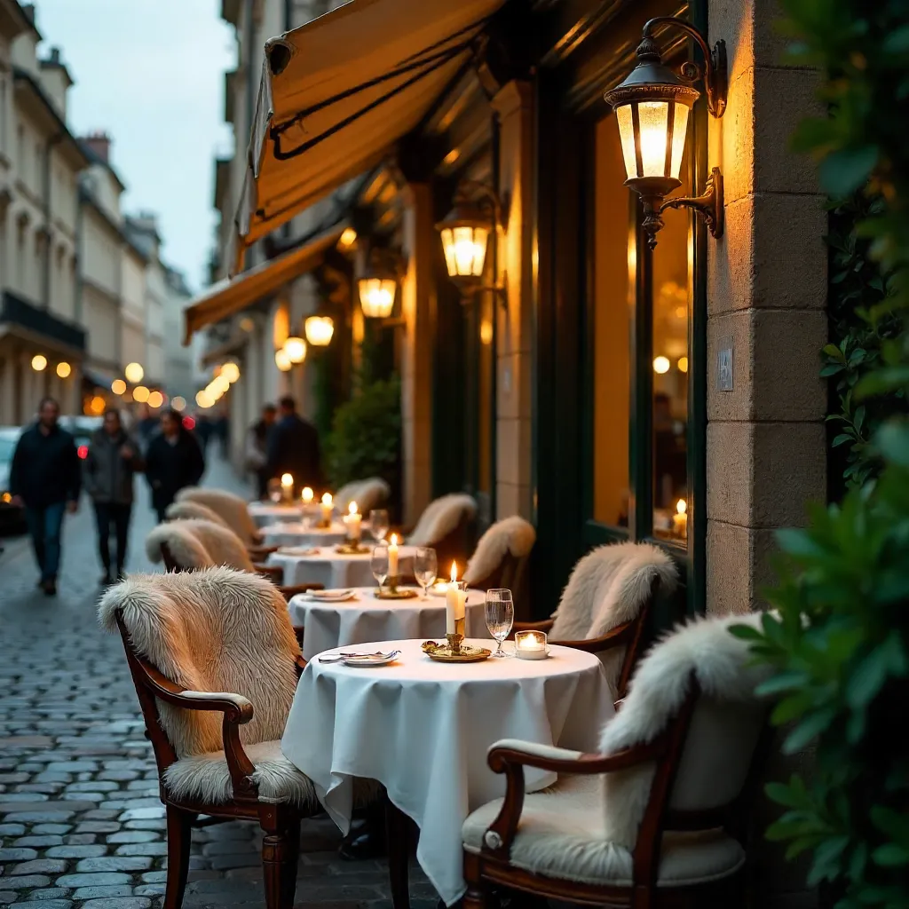 Elegant Cobblestone Cafe with Faux Fur Chairs