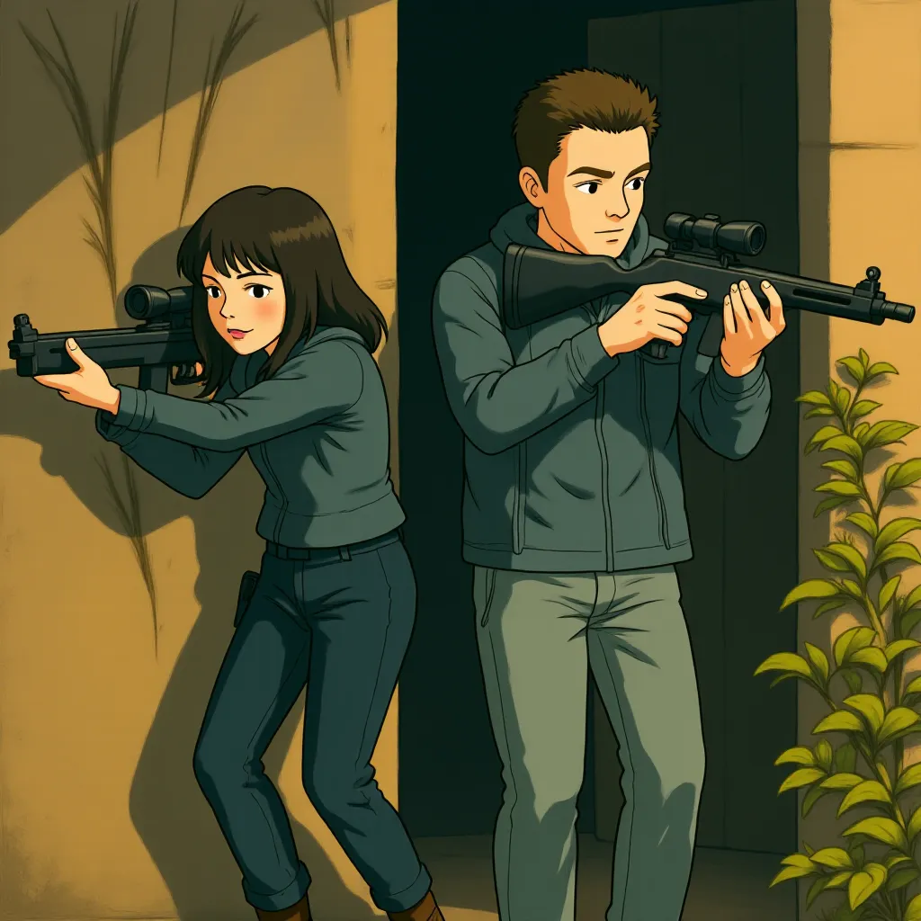Miles Teller and Anya Taylor-Joy in The Gorge (2025) - Ghibli style