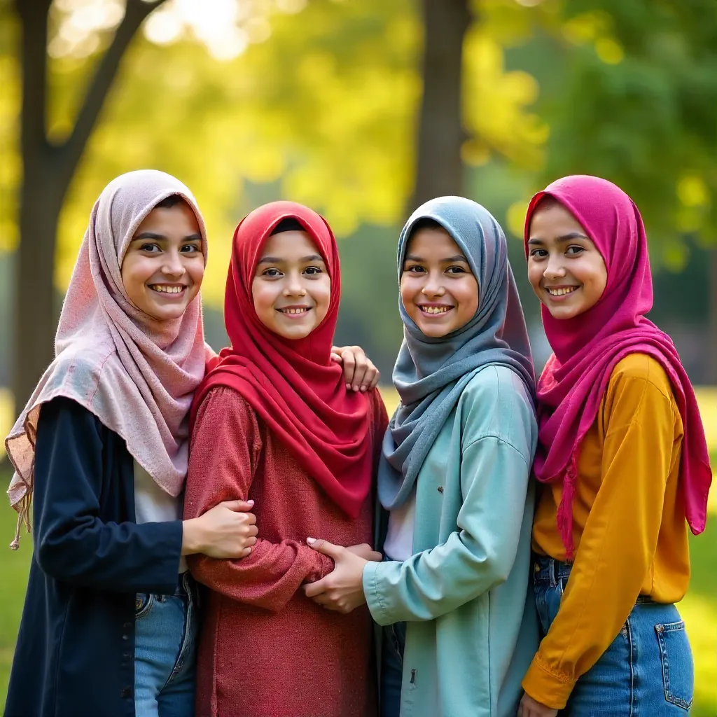 Colors of Unity: Hijab-clad Girls Outdoors