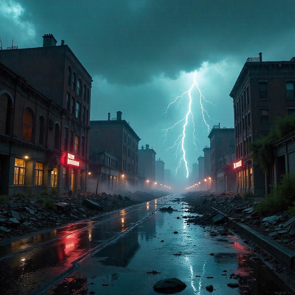 Storm Over Ruined Cityscape