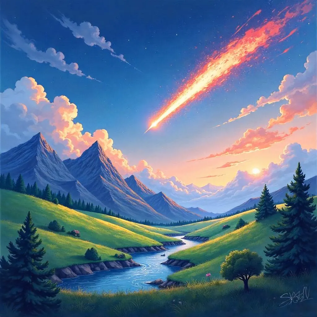Watercolor Meteor in a Video Game World