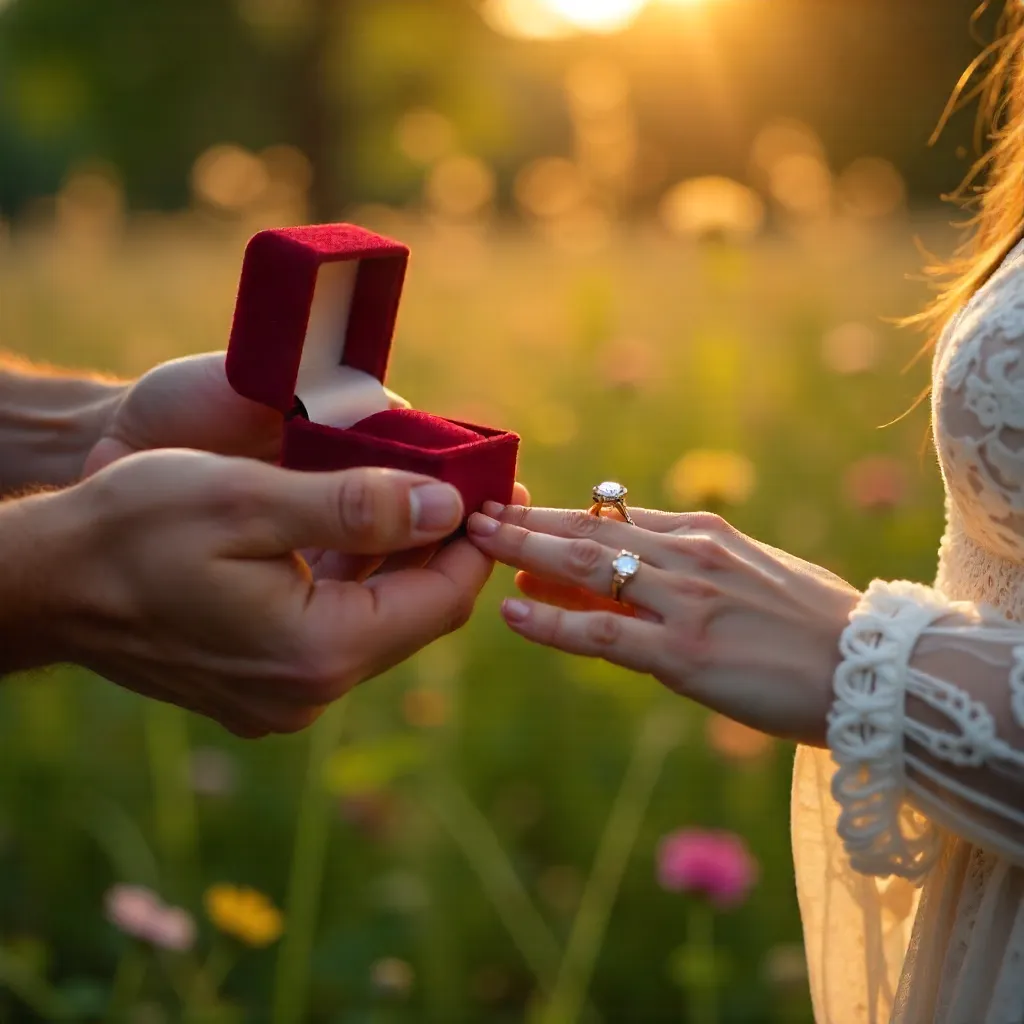 Romantic Outdoor Proposal: Close-Up Ring Exchange