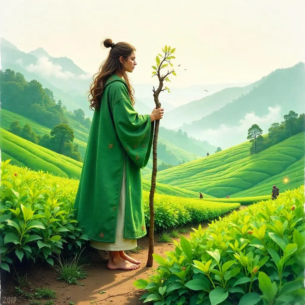 Druid in a Watercolor Tea Plantation