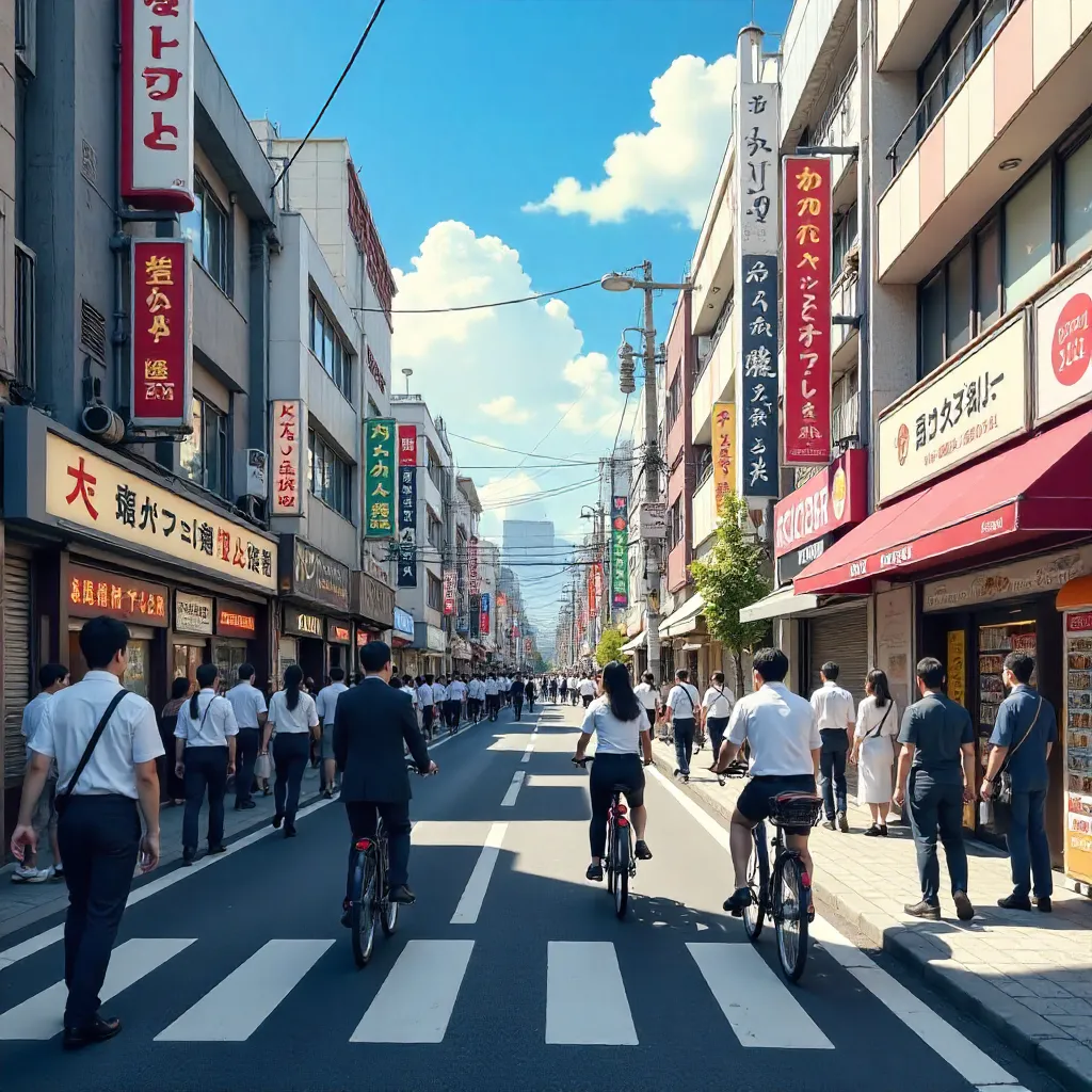 Bustling Tokyo Street Life: Bicycles and Pedestrians