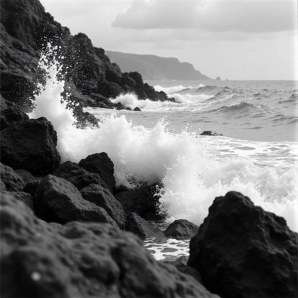 Monochrome Rabat Coast Wave Crash